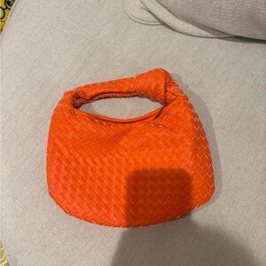 Melie Bianco Orange Hobo Bag with Woven Texture
